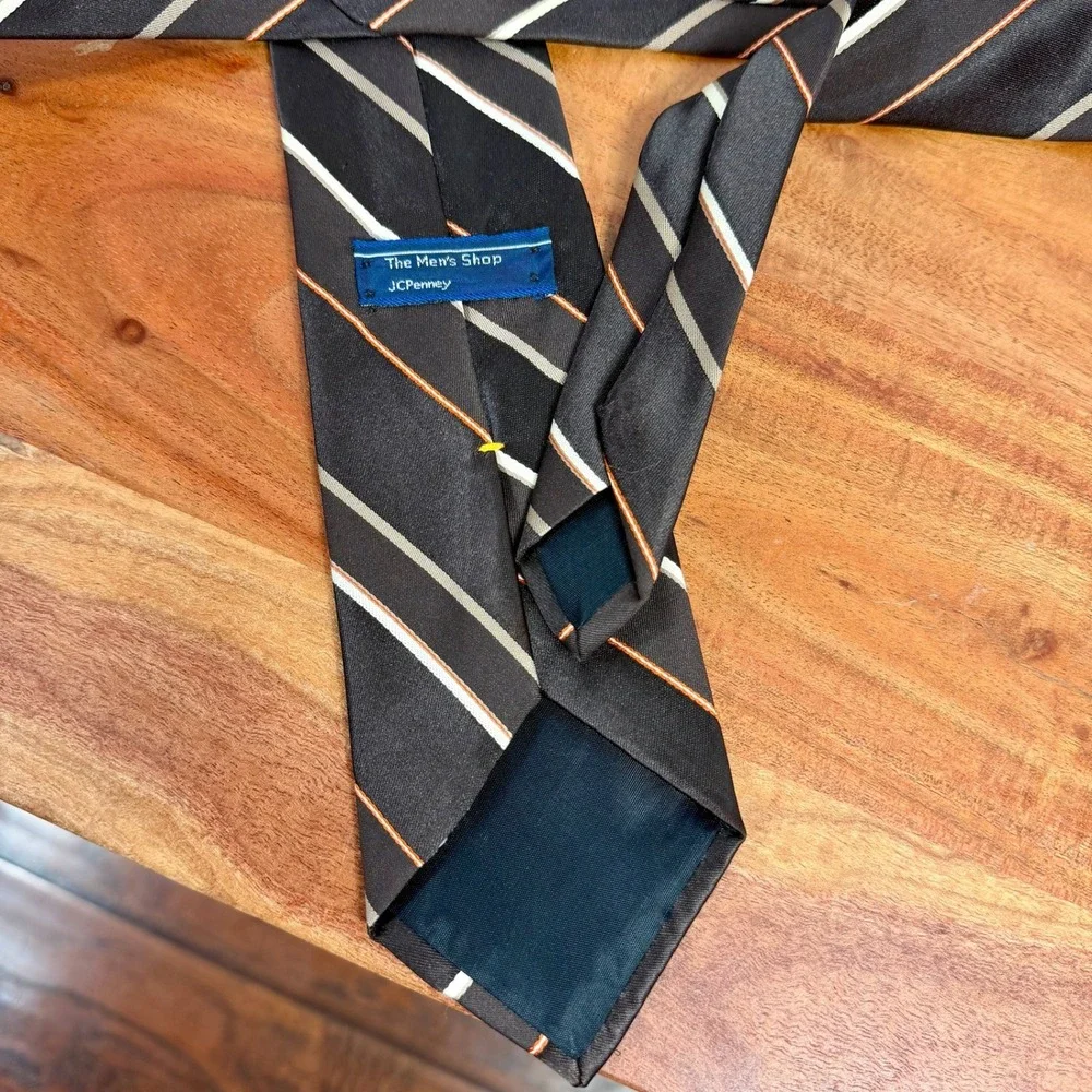 The Mens Shop JCPenney Striped Necktie Black Tan‎ White Orange Classic